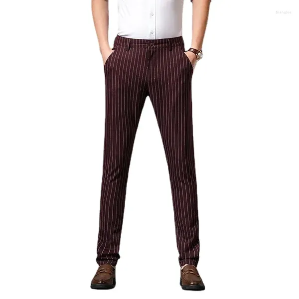 Pantalones para hombres Pantalones de rayas de otoño Hombres Trabajo formal Negocios Rojo Gris Azul marino Azul Negro Slim Fit Oficina sin hierro Traje de lujo Masculino 30-38