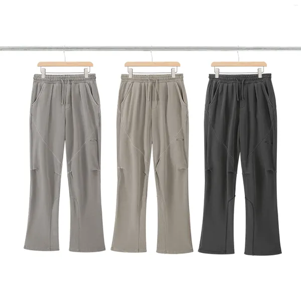 Pantalones para hombre Estilo de otoño Algodón puro Costuras roscadas Pliegues hasta la rodilla Bordado geométrico Vibe Pareja Pantalones de chándal para hombres