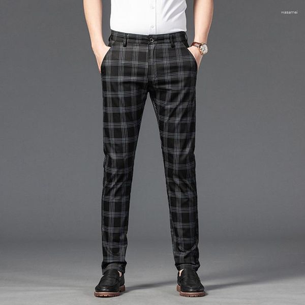 Pantalon homme automne pantalon mode affaires classique rayure Plaid noir couleur unie pantalon haute qualité costume formel mâle