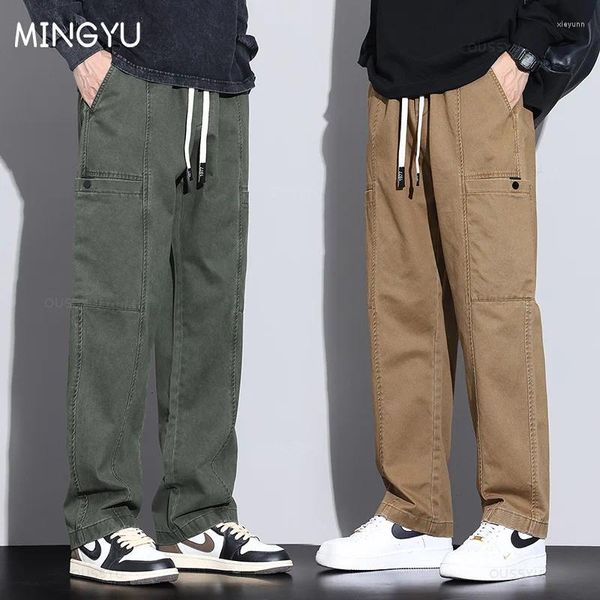 Pantalons pour hommes automne hiver cargo coton vêtements de travail droit épais kaki coréen jogger décontracté extérieur pantalon mâle m-4xl