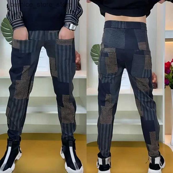 Pantalones para hombres Otoño Invierno Moda coreana Pantalones de chándal Pantalones casuales Hombres Cintura elástica Longitud completa A cuadros Seis bolsillos Harem Pantalones Joggers Pantalones Q231201