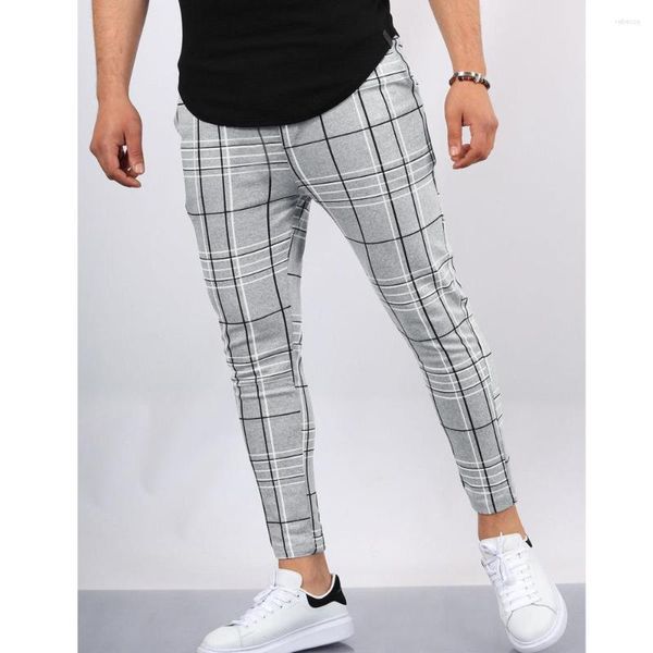 Pantalones de hombre Otoño Invierno hombre Casual traje a cuadros trabajo de negocios Formal para vestido Slim Fit pantalones ropa de hombre