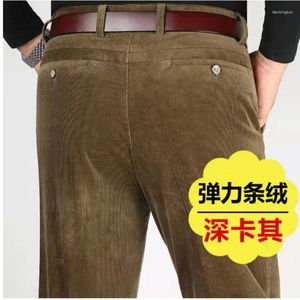 Pantalon pour hommes Automne Hiver Hommes Flanelle Élastique Coton Corduroy Casual Taille Haute Droite Lâche Pleine Longueur Plus Taille 29-40 42