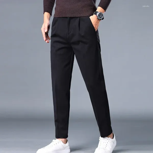 Pantalons pour hommes automne hiver hommes laine décontracté mode coréenne simplicité affaires pantalons chauds mâle épais beau droit