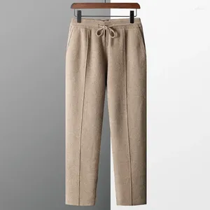 Pantalones para hombres Otoño Invierno para hombre Lana Pesada Punto Casual Hombres Color Sólido Cordón Pantalones rectos cálidos Hombre