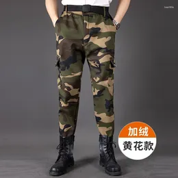 Pantalons pour hommes Automne Hiver Taille Midi Camouflage Impression Travail Mâle Casual Mode Ajouter Velours Épais Chaud Pantalon Lâche Vêtements