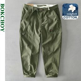 Pantalons pour hommes Automne Hiver Pur Coton Hommes Cargo Pantalon Style Coréen Mâle Casual Ceinture Lâche Taille Moyenne Slim Fit Crayon Pantalon GAZ329 Z378 231213