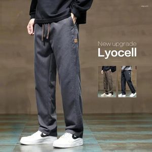 Pantalones para hombre Otoño Invierno tela suave Lyocell grueso suelto recto cordón cintura elástica pantalones casuales Corea de talla grande 4XL