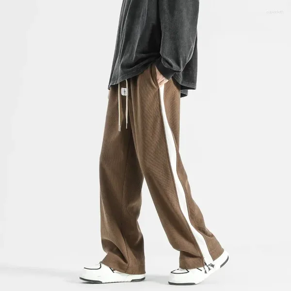 Pantalones para hombre Otoño Invierno Bolsillos sólidos Rosca Cordón Elástico Talle alto Casual Pierna ancha Pantalones deportivos sueltos