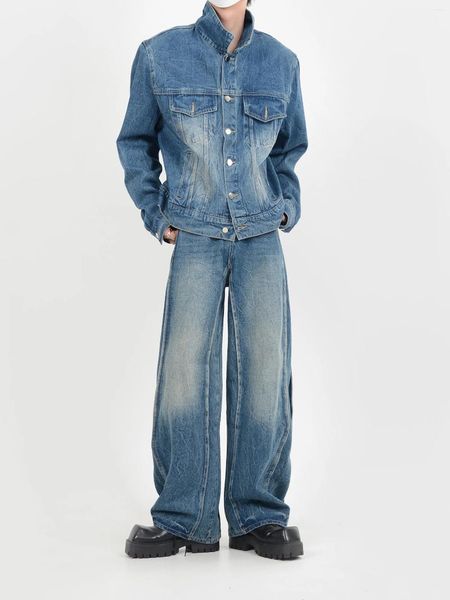 Pantalon pour hommes de style avant-garde veste en denim lourd ensemble côté jean de vadrouille ondulé à trois dimensions