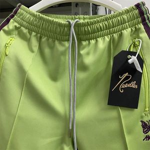 Pantalon pour hommes AWGE Aiguilles Qualité Brodé Butterfly Track Brown Green Stripe Pantalon Hip Hop