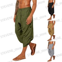 Pantalon pour homme Baggy Beach Sarouel Pantalon Capri en coton Pantalon de survêtement ample avec cordon de serrage Poches Boho Mens Aladdin Vikings Pirate Come T240326