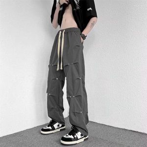 Pantalon homme Baggy Cargo hommes Streetwear Y2k pantalon Rivet plissé décontracté jambe large muti-poches gris noir mode vêtements