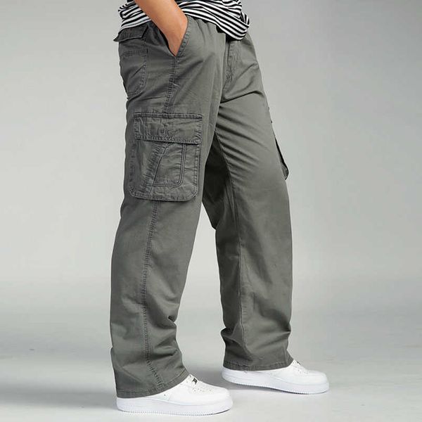 Pantalons pour hommes Baggy Cargo Pant Hommes Plus Grande Taille Multi Poche Pantalon Mâle Taille Élastique Coton Toile Tissu pour Garçons En Plein Air 2022 6XL Z0306