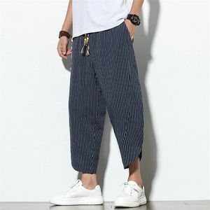 Pantalon homme Baggy coton lin Harem coréen Vintage rayé femmes Hip Hop grande taille jambe large pantalon Pantalone 220826