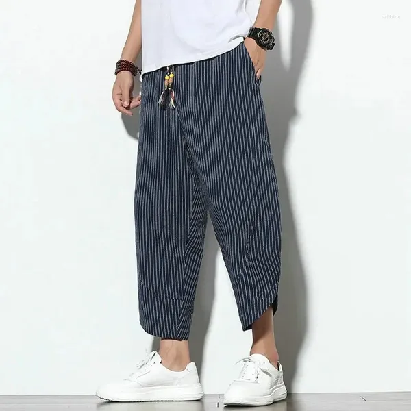 Pantalones para hombres Baggy Algodón Lino Harem Hombres 2023 Coreano Vintage Rayas Mujeres Hip Hop Plus Tamaño Pantalón de pierna ancha Pantalone