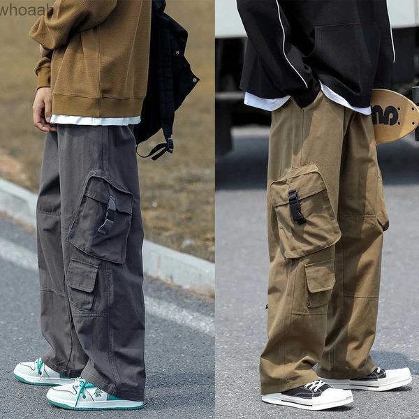 Pantalones para hombres Pantalones holgados con bolsillo grande Pantalones cargo para hombre Pantalones cargo de color caqui Neutral Vintage Suelto Casual Otoño Ropa informal japonesa Pantalón de hip hop YQ231201