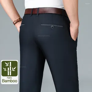 Pantalon masculin bambou fibre d'été décontracté ultra-mince sans fer anti-rides et pantalon élastique droit des affaires de marque élastique