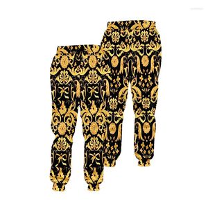 Pantalones de hombre Pantalones de chándal estilo corte barroco Joggers holgados Flor dorada Pierna ancha Patrón de impresión 3D de gran tamaño Gota al por mayor