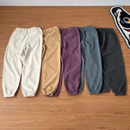 Pantalon pour hommes, basique, polyvalent, cinq couleurs, taille élastique, cravate, Leggings en vieille cire teintée, lavage, salle de bain, Streetwear japonais