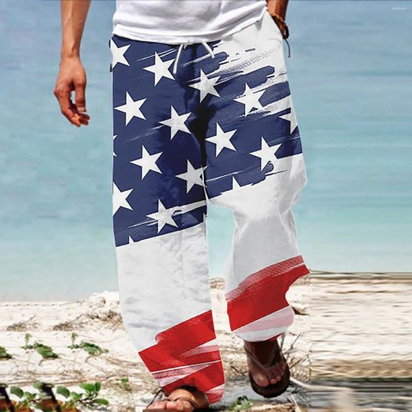 Pantalones para hombres Dormitorio Rave Bottoms Hombres Bandera americana Patriótica para el 4 de julio Hippie Harem Baggy Boho Yoga Casual Drop