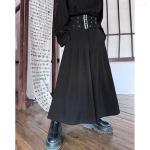 Mannen Broek Riem Geplooide Broek Voor Mannen En Vrouwen Japan Harajuku Streetwear Donker Zwart Gothic Wijde Pijpen Rok Netto beroemdheid Stadium Kleding