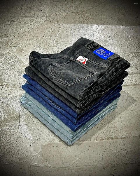 Pantalones para hombres Big Boy Jeans Y2K Harajuku gótico Hip Hop dibujos animados bordado gráfico Retro Azul cintura alta holgados pantalones anchos para hombre