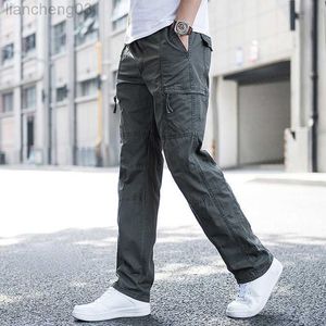 Men's Pants Big Size Men's Cargo Trousers Straight Leg Work Pant Men Loose Fit Cotton Summer Wide Overalls Male Side Multi Pocket large size W0414