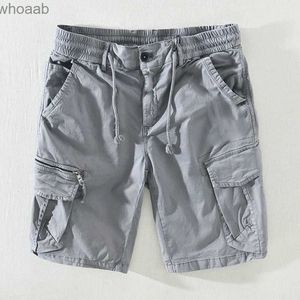 Men's Pants BL6201 Été nouvelle mode hommes Multi poches Cargo Shorts haute qualité taille élastique couleur unie Simple basique demi longueur pantalon YQ231201