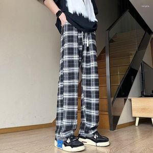 Pantalon homme noir et blanc Plaid Hip Hop pour hommes décontracté ample jambe large pantalon droit Harajuku Streetwear taille élastique pantalon