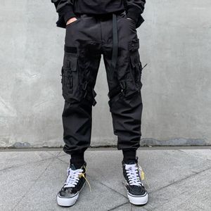 Pantalon homme noir Cargo hommes Hip Hop pantalon surdimensionné homme Harajuku japonais Streetwear été ruban poche
