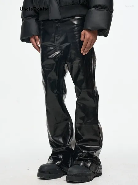 Pantalon pour hommes en cuir verni brillant enduit noir jean micro-lappé japonais streetwear tactique