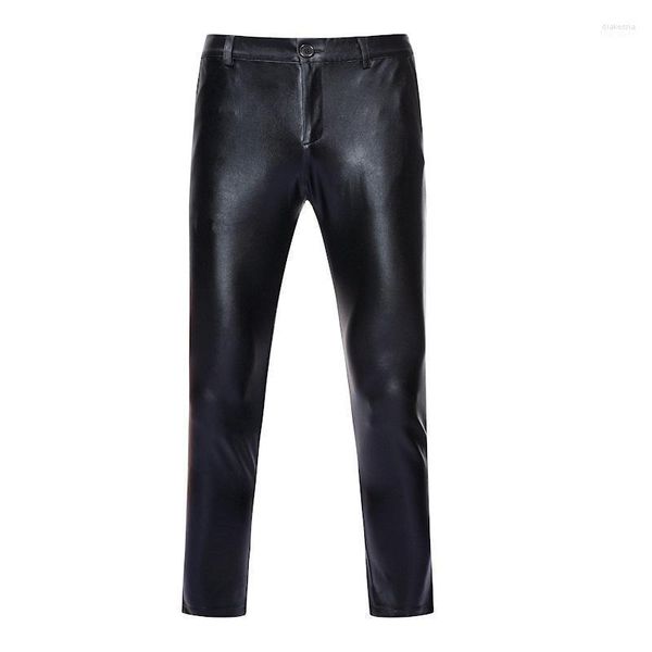 Pantalones para hombres Recubierto negro Metálico Motocicleta PU Cuero de imitación Hombres 2022 Marca Hip Hop Pantalones DJ Nightclub Stage para cantantes Drak22