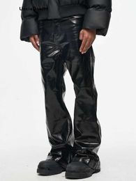 Pantalones para hombres con recubrimiento negro liso de placa de cuero lisa jeans ropa de calle japonesa pantalones tácticosl2405