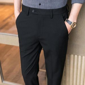 Pantalones de hombre negro/gris Primavera Verano bordado Simple ropa de hombre de negocios ropa Formal traje vestido ajustado Casual pantalones de oficina 36