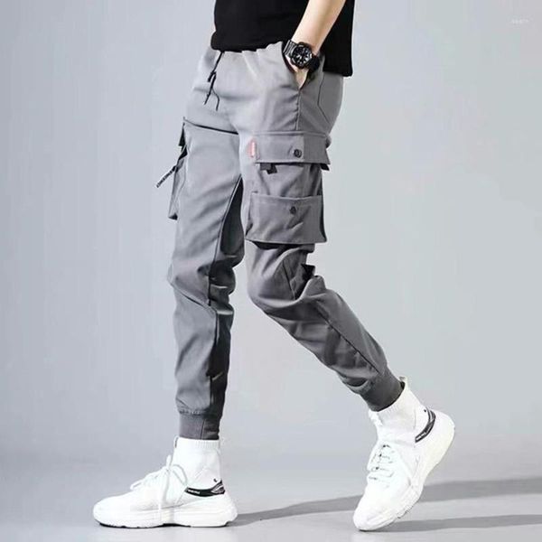 Pantalon homme noir gris sergé coton mâle automne poche mode Joggers côtes manchette femmes pantalon décontracté 2023 Hip Hop vêtements