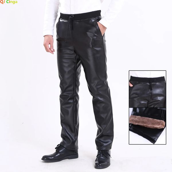 Pantalons pour hommes Pantalon en cuir taille haute noir pour hommes à lacets avec cordon de serrage pantalon en PU grande taille pantalon de motard pour hommes pantalons d'automne et d'hiver S-4XL 5XL 231013