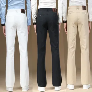 Pantalones para hombres Negro Caqui Cintura alta Micro Pantalón acampanado para hombres Oficina de negocios Sólido Casual Suelto Largo Algodón Pantalones rectos 2023 al por mayor