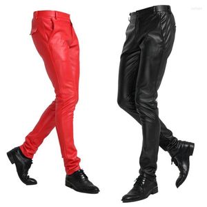 Pantalon Homme Noir Rouge Blanc Bleu Mode Moto Faux Cuir Hommes Pieds Mince Serré Pu Pantalon Pour Hommes Pantalon Homme
