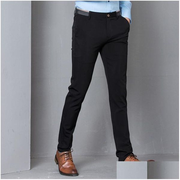 Pantalons pour hommes Noir Stretch Skinny Dress Men Party Office Formal Mens Suit Pencil Pant Business Slim Fit Casual Male Pantalons Drop Del Dhf0P