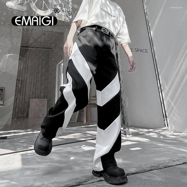 Pantalon pour hommes Noir Blanc Splice Casual pour hommes Streetwear Mode Lâche Hip Hop Y2k Baggy Pantalon droit Homme