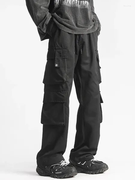 Pantalones para hombres Trabajo negro para primavera y otoño suelto Multi bolsillo largo 2024 High Street Trendy Brand Summer Pierna recta