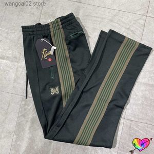 Pantalones de hombre Blackish Green AWGE Agujas Pantalones Hombres Mujeres 1 1 Calidad Bordado Mariposa Agujas Pantalones de chándal Pantalones de rayas clásicas T230602