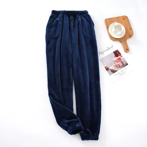 Pantalones de hombre pijama azul otoño invierno cálido franela pantalones de pierna ancha sueltos de gran tamaño pantalones de chándal de terciopelo grueso pantalones masculinos