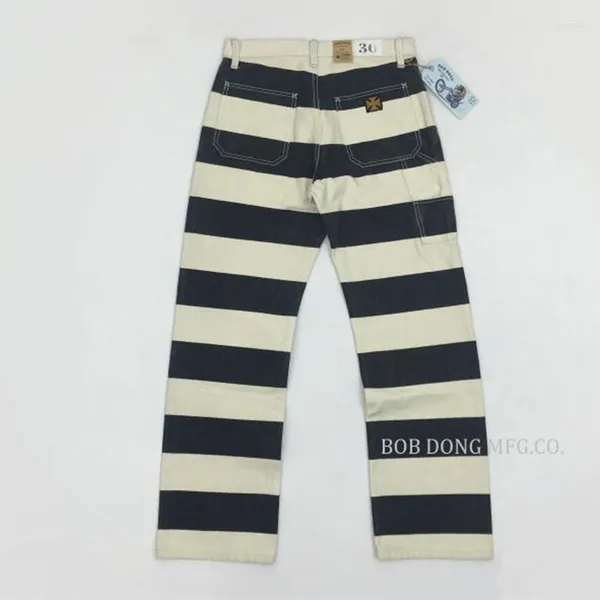 Pantalones de hombre Bob Dong Men Vintage16oz Prison Multi-bolsillo Motocicleta Rayas en blanco y negro Amekaji Retro Casual