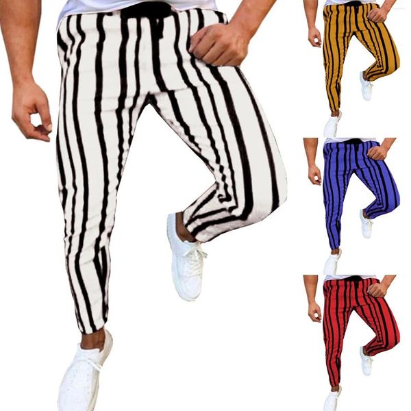 Pantalones para hombres culturismo de moda para hombre joggers joggers delgados fits blancos blancos pantalones a cuadros de rayas lápiz casual