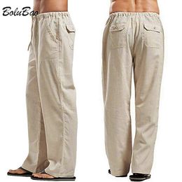 Pantalones de hombre BOLUBAO, pantalones de lino de Color sólido de verano para hombre, pantalones casuales rectos con múltiples bolsillos, pantalones sueltos ligeros transpirables de gran tamaño para hombre 230919