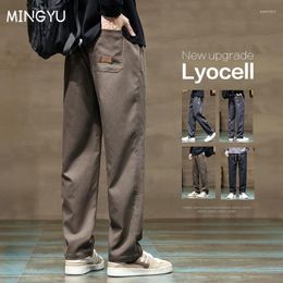 Pantalones para hombres Ropa de marca Tela suave Lyocell Hombres Grueso Suelto Recto Cordón Elástico Cintura Corea Casual Cargo Pantalones Masculino