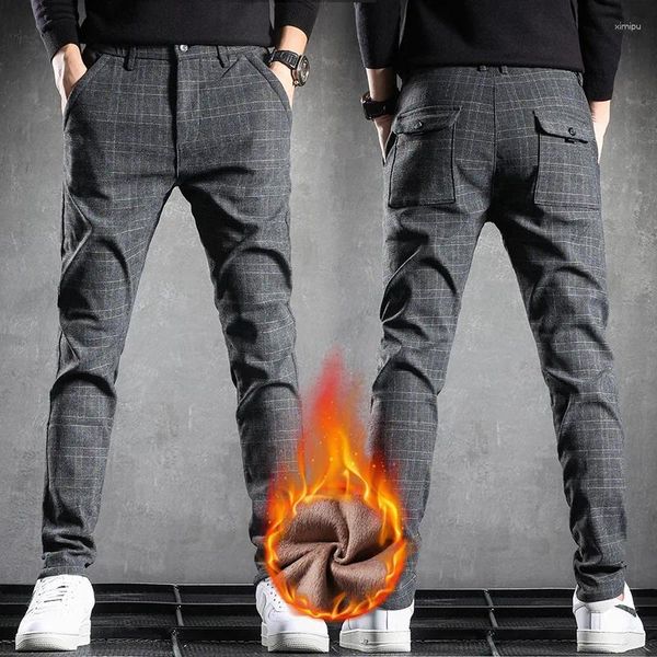 Pantalones para hombres Marca de alta calidad Flanado de invierno Hombres espesos gruesos Stripe Elástico Stripe Algodón Negro Negro Macho 38