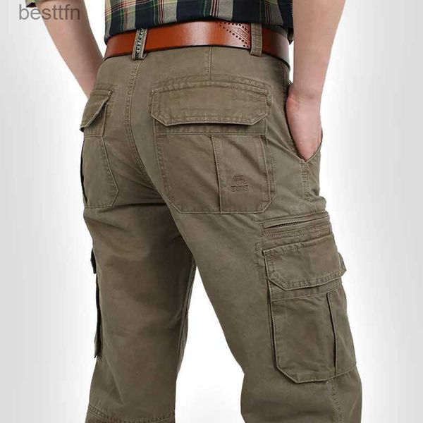 Pantalons pour hommes Marque hommes Cargo pantalon armée vert lti poches Combat décontracté coton lâche pantalon droit militaire tactique pantalon L231212